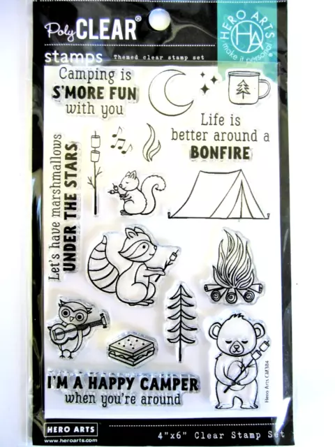 Camping Animals S'mores Bonfire Clear Stamp Set by Hero Arts CM384 NEW!