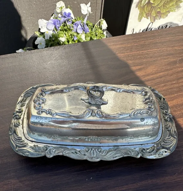 Vintage Silver Plate  Butter Dish. Glass Insert. Needs Polishing.