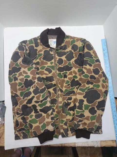 Vintage Camo Trophy Club men's Sz L  Puffer Hunting Ranch Jacket /Zipper Sleeve