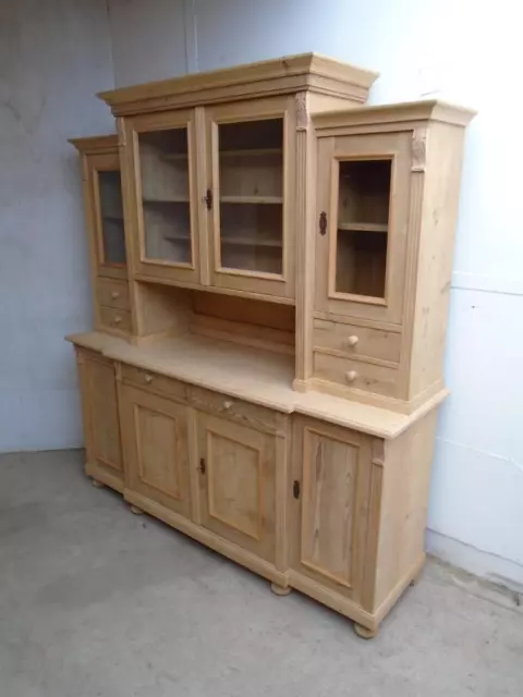A Lovely Breakfront & Stepped Antique /Old Pine Kitchen Dresser to Wax/Paint