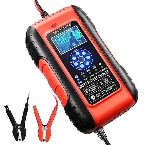 Chargeur de Batterie Intelligent 10A, 12V/24V Chargeur Batteries Voitures Mainte