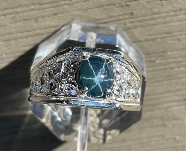 2.36 Ct Perfect Star Sapphire .925 Sterling Silver Mens Ring Size 10.5 Usa Made