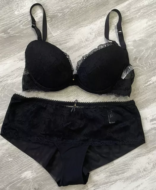 La Perla Black Lace Bra BoyShort Set 32D M $239