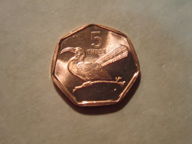 1998 Botswana coin 5 Thebe Toko Bird  unc beauty  7 sides  AFRICA ebayship