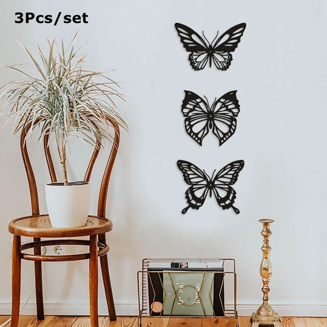 3Pcs/set Metal Butterfly Hollow Wall Art Indoor Outdoor Fence Decoration Rustic