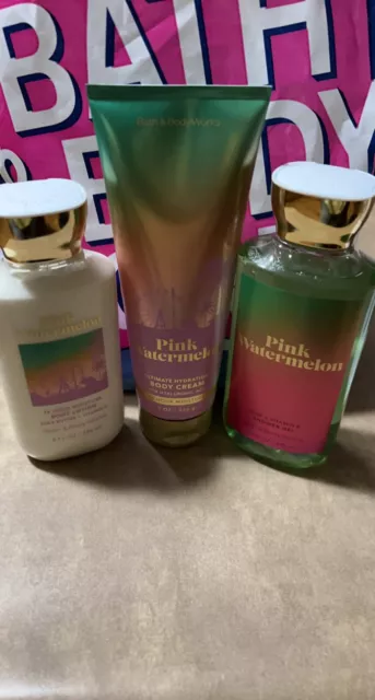 3 pc Bath & Body Works PINK WATERMELON Set Lotion, Gel, Body Cream New