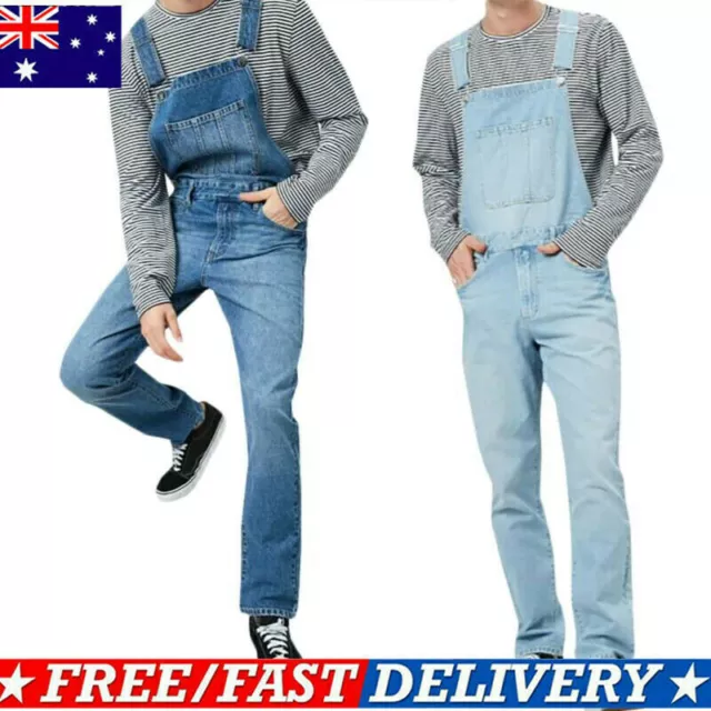 Men Dungarees Denim Overalls Bib and Brace Pants Long Jeans Jumpsuit TrousersЙ