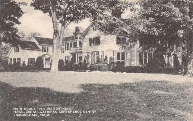 Framingham MA Congregational Center~Main House~B&W Litho~Collotype Postcard 1930