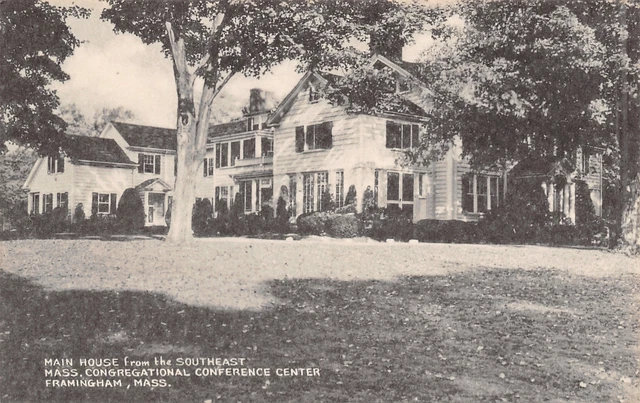 Framingham MA Congregational Center~Main House~B&W Litho~Collotype Postcard 1930