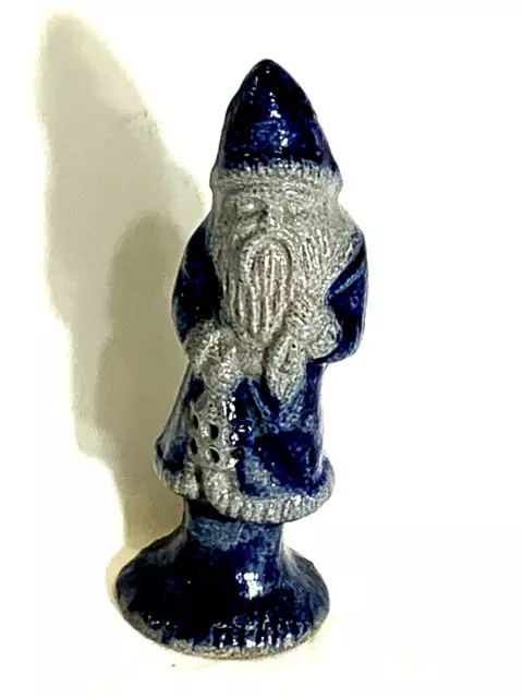 Rowe Pottery Works 1991 Salt Glaze Stoneware Santa W/ Lantern Ornament 3.5” (1B)