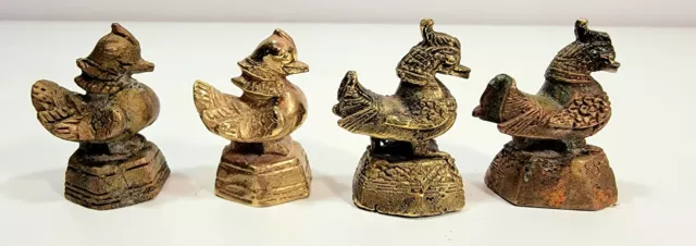 Set of 4 vintage Burmese Hintha Ducks Opium Weights. Bronze & Brass