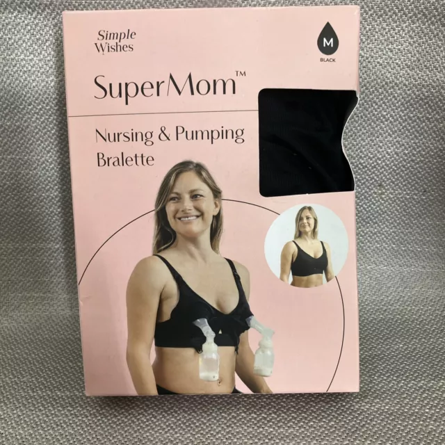 New Simple Wishes Super Mom Nursing & Pumping Bralette Size Medium Black NEW