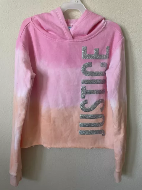 Justice Pink Peach Ombre Glitter Sparkle Logo Girls’ Pullover Hoodie Size 10