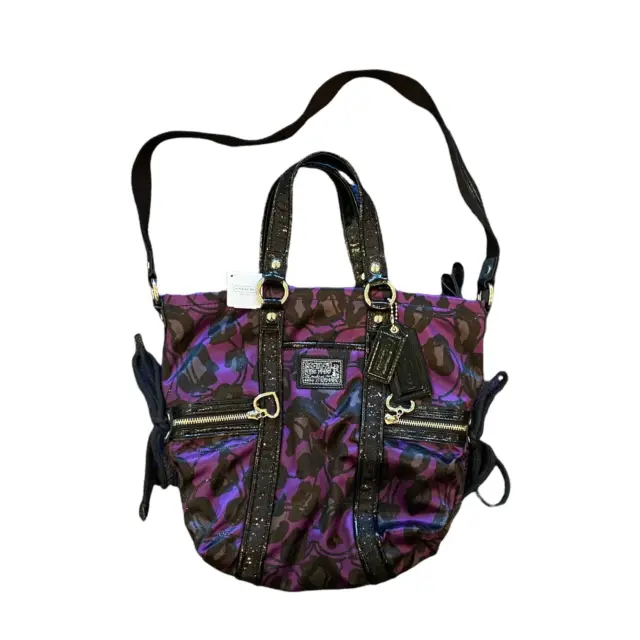 Coach Daisy Ocelot Black Purple Rare Hobo Shoulder Handbag Pocket Purse F20071