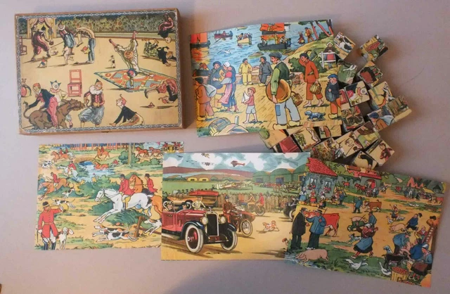 ANCIEN JEU DE Cubes En Bois Avec Cirque Aviation Scenes Champetres
