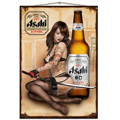 ASAHI GIRL AD Vintage Metal Tin Plaque Signs Man Cave Pub Club Cafe TIKI BAR