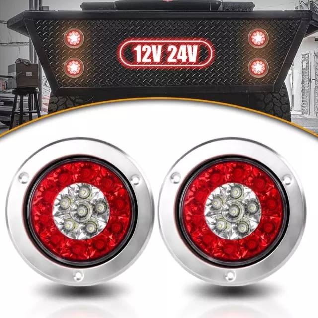 2x Round LED Tail Lights Stop Indicator Reverse Lamps Trailer Truck Ute 12V 24V