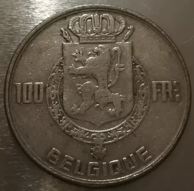 Monnaie ARGENT BELGIQUE 100 francs 1949 FR Dynastie 4 rois Légende Française TTB