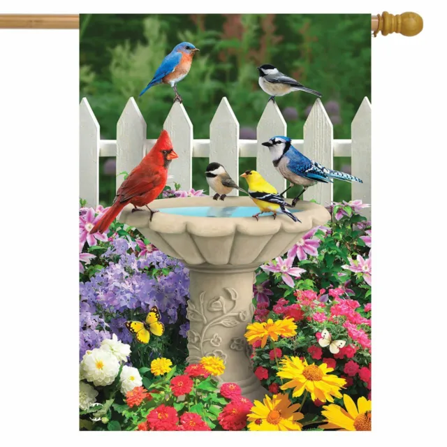 Spring Garden Friends House Flag Birds Birdbath Floral 28" x 40" Briarwood Lane