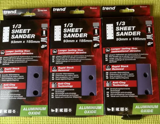 Trend Sanding Sheets 93mm x 185mm 180g & 2 x 240g, 1/3 Sander X 30 SHEETS 99p NR