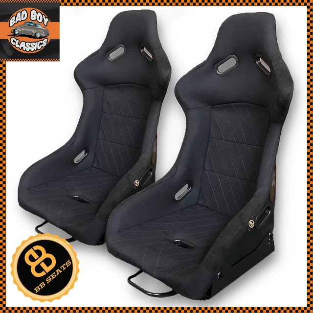 PAIR BB5 WIDE Diamond Stitch Fixed Fibreglass Racing Bucket Seats ...