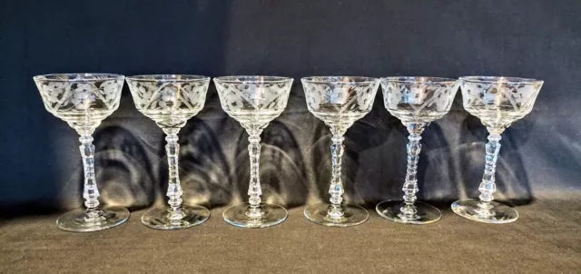 Set of 6 MCM Rock Sharpe Etched LIQUOR COCKTAIL Glasses Stems 3005-2 -11 -6