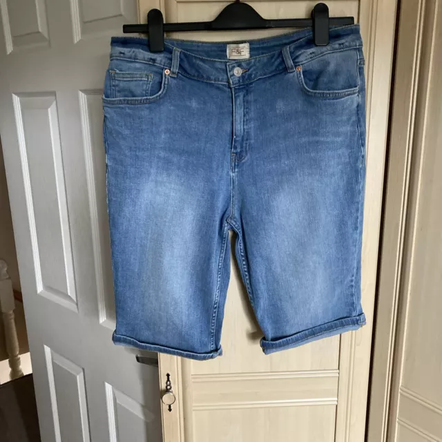 Blue Denim Knee Length Shorts Size 16 By F&F