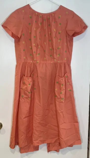 50's 60’s Vintage Women's Swirl Floral Embroidered Wrap Apron Dress Regular