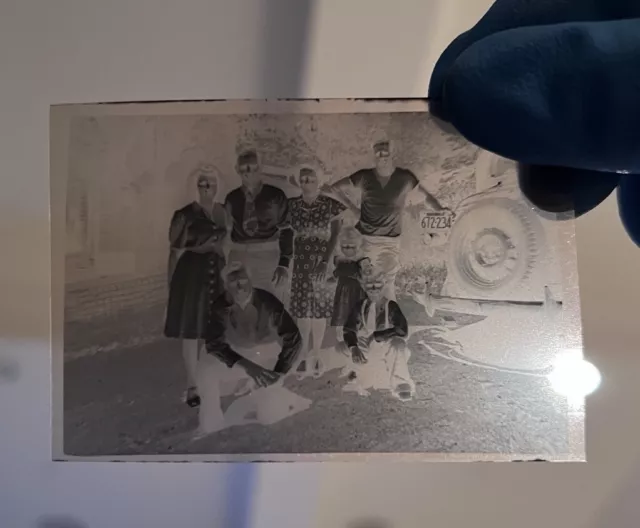 c1930 Family Hanging Out By Old Car Negative Photo