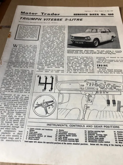 Motor Trader Service Data Sheet 460 Triumph Vitesse 2 Litre 1967