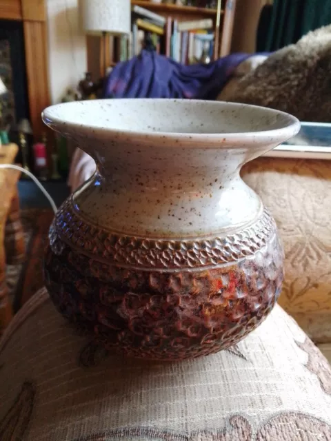 Vintage Purbeck Stoneware Studio Pottery Vase Textured Sgraffito Finish