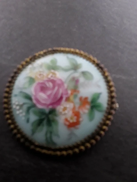 Broche Art Déco Ancienne - Email Limoges Bleu Sur Paillon Argent, Signée Chabrol