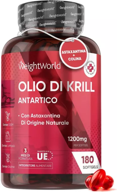 Omega 3 Krill Oil con Astaxantina e Colina, 264mg di EPA DHA, 180 Capsule