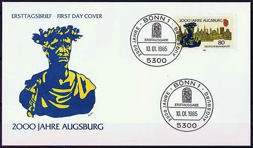 BRD 1985: Augsburg 2000 Jahre! FDC der Nr 1234 mit Bonner Sonderstempeln! 1A 156