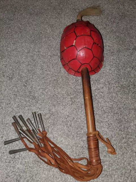 VTG RED NATIVE AMERICAN HAND MADE  SHAMAN Turtle SHELL RATTLE