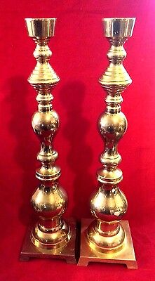 Heavy Antique Solid Brass Candlesticks / Candle Holders 21" Tall Made in Taiwan