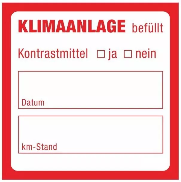 20x Klimaanlage befüllt Kontrastmittel Klimaservice Aufkleber Zettel Etikett