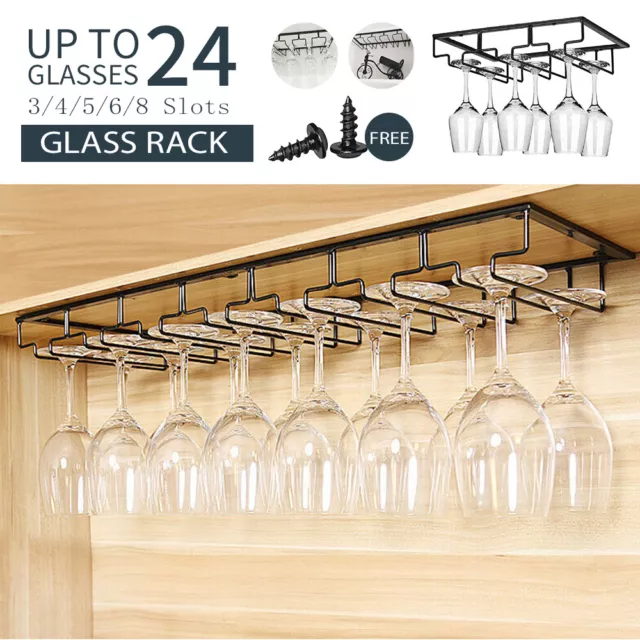 3/4/5/6/8  Slots Wine Glass Rack Holder Wall Hanger Hanging Bar Storage Rack AU