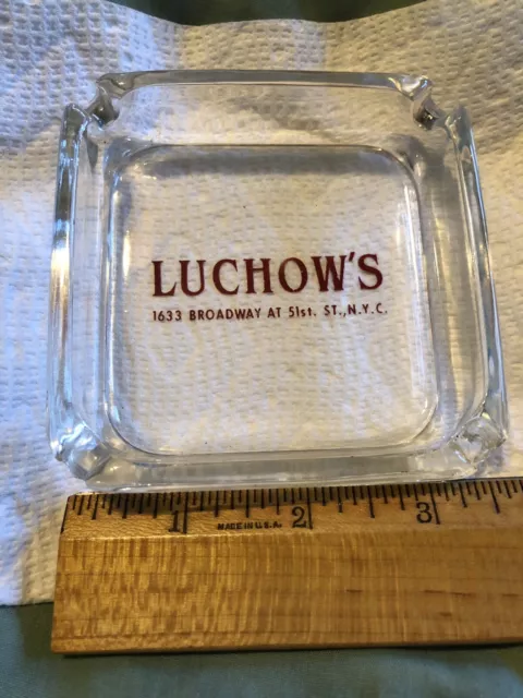 Luchows Restaurant Nyc Glass Square Ashtray. Circa 1982. Rare Hard To Find.