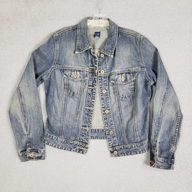 Gap Jean Jacket Womens Medium Blue Denim Button Up Trucker Y2K 90s Grunge