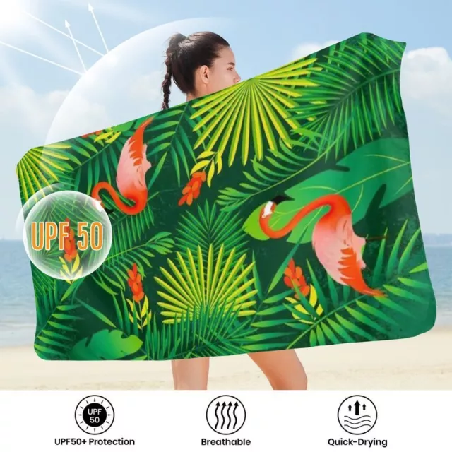 Surf Pool Swim Beach Towel Blanket Absorbent Sand Free Quick Dry Flamingo Flower