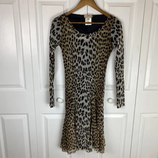Fuzzi Jean Paul Gaultier M Dress Leopard Fit & Flare A-Line Mesh Long sleeve