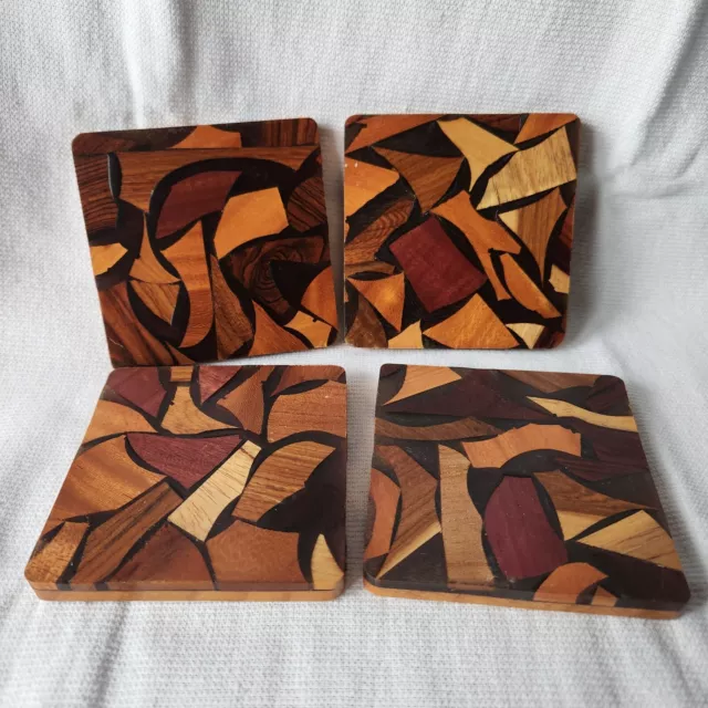 Handmade Wooden Multi Wood Coasters Set Of 4