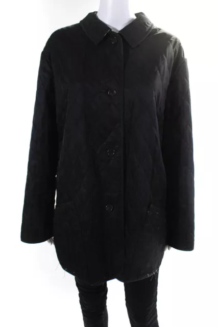 Burberry Womens Quilted Collared Button Up Lightweight Jacket Black Size XXL