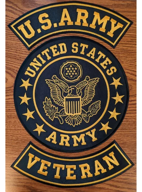Juego de parches para veteranos del ejército de los Estados Unidos para veteranos motociclistas chaqueta o chaleco dorado