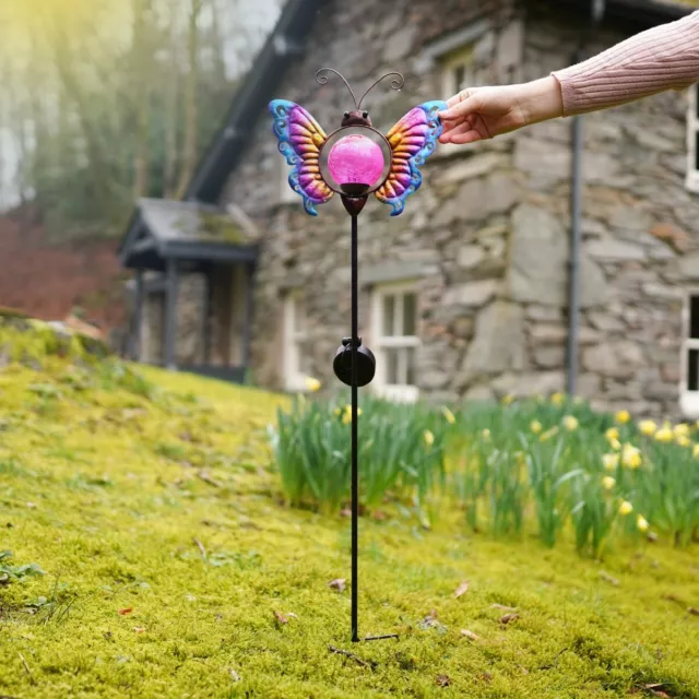 90cm Solar LED Butterfly Blue & Pink Metal Novelty Outdoor Garden Stake Light 2