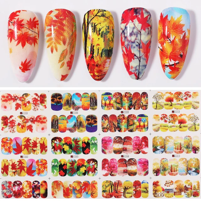 1 Big Sheet Nail Art Water Transfer Decals Stickers Maple Leaf Nail Wraps Decors