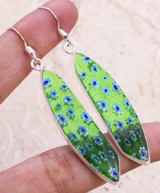 Dichroic Glass 925 Silver Plated Handmade Earrings of 2.5" Ethnic Gift