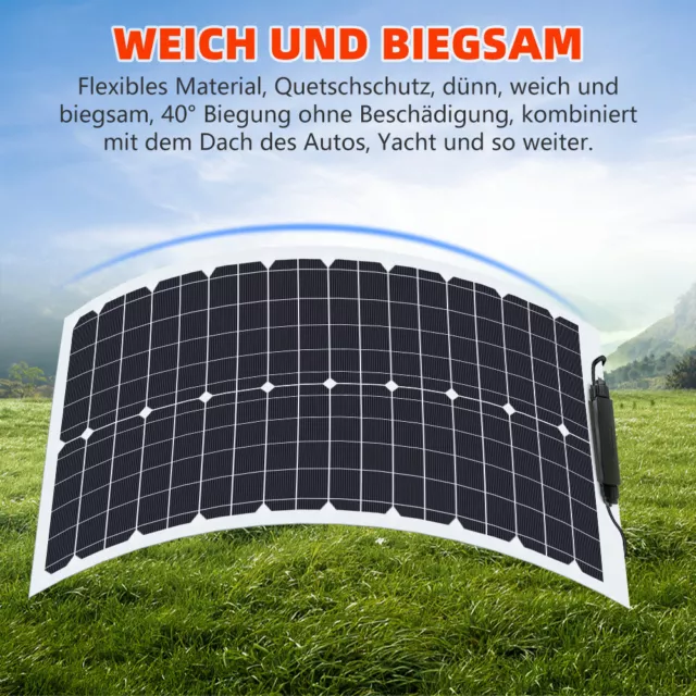 50W 100W Flexibel Solarmodul 12V Solarpanel fur Wohnmobil/Batterie/Haus/Boot DE