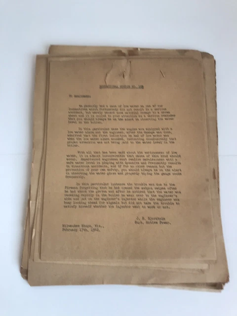 Vintage Railroad Educational Notice slips to enginemen Milwaukee Wi shops 1942
